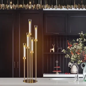 Gouden metalen & acryl kandelaar - 5-armige elegante tafeldecoratie voor bruiloften en feesten