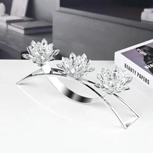 3-Armige Kristallen Lotus Kaarshouder - Elegante Tafeldecoratie
