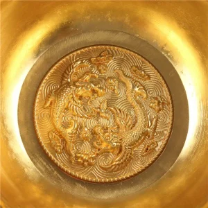 DragonBowl - Vintage Gouden Kom met Antieke Gesneden Dubbele Draken voor Huisdecoratie