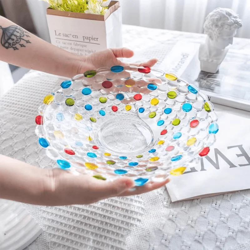 BohoServe-Polkadot Kom - Kleurrijke Glazen Fruitkom voor Thuis & Keuken - Afbeelding 5