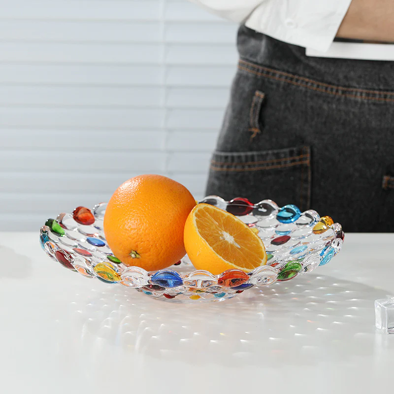 BohoServe-Polkadot Kom - Kleurrijke Glazen Fruitkom voor Thuis & Keuken