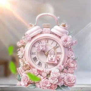 GlamTime - Luxe Acryl Bloemen Wekker met Edelsteenaccenten