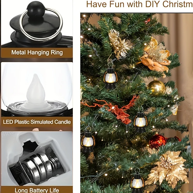 12 stuks Vintage Mini LED Kerstlantaarns - Knipperende Lampjes voor Feestelijke Decoratie - Afbeelding 9