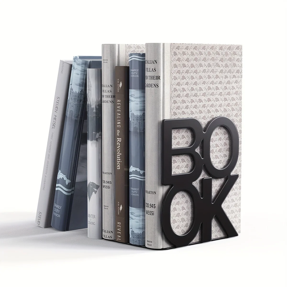 2-Pack IJzeren Boekensteunen met Gelakte Afwerking - Decoratief L-vormig Design met ‘BOOK’ Opschrift - Afbeelding 5