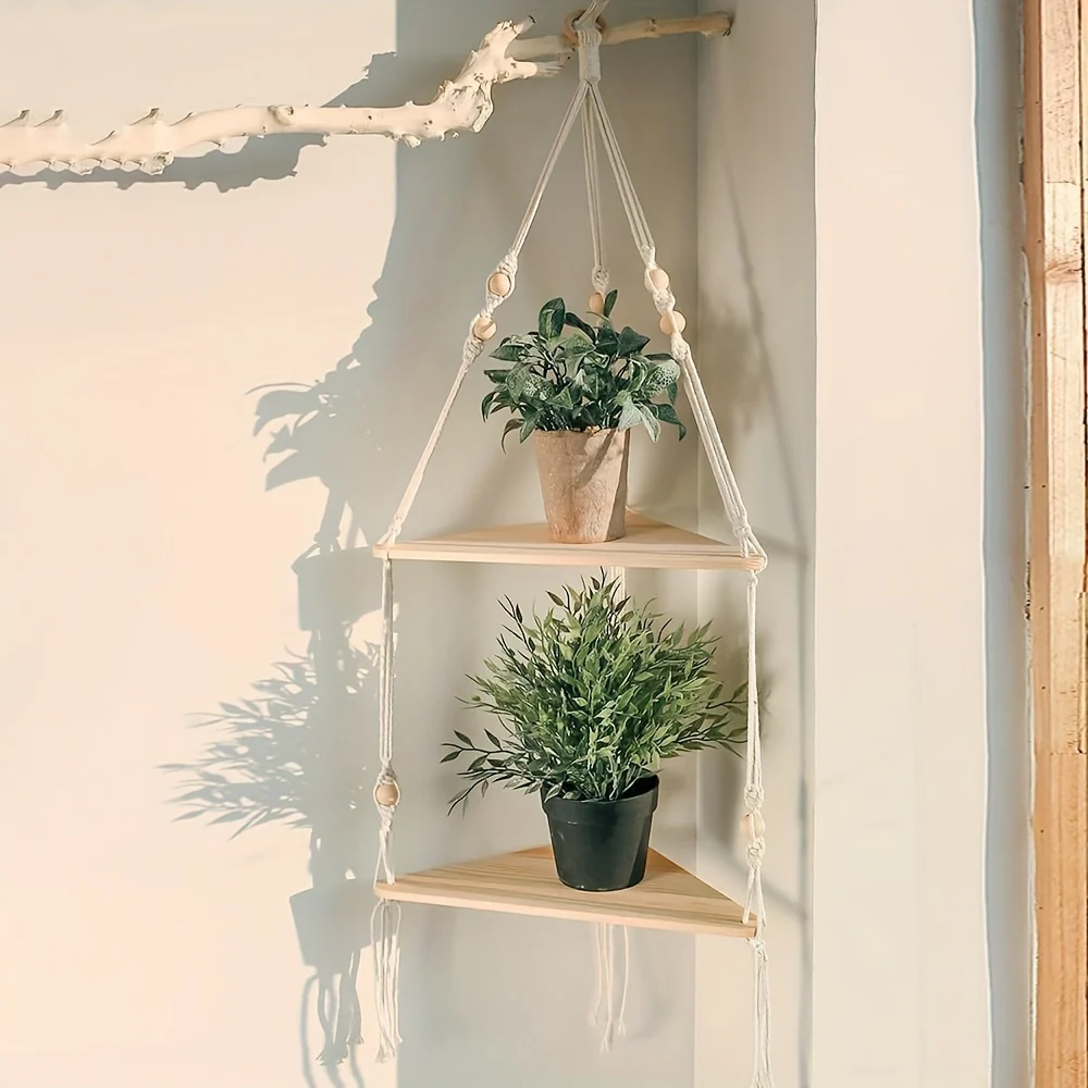MacrameShelf - Boho Zwevende Planken met 2 Lagen voor Slaapkamer, Badkamer & Woonkamer - Afbeelding 3
