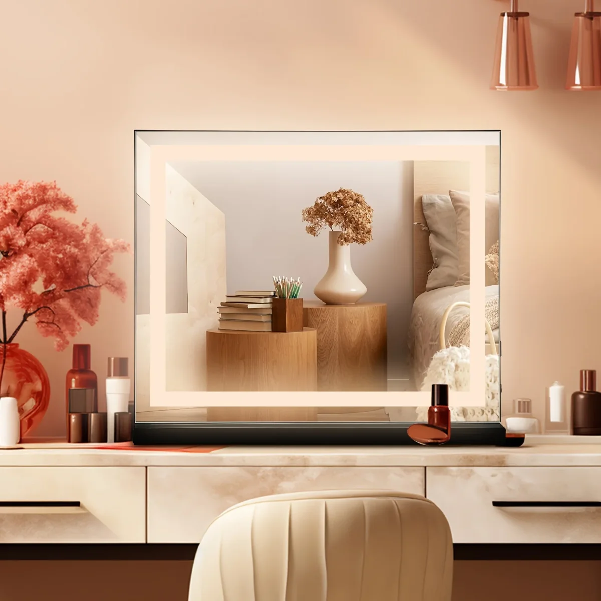 LED Make-up Spiegel – Horizontale Lichtstrip, Slimme Touchbediening, USB-Aangedreven, Draagbare Glowing Spiegel - Afbeelding 4