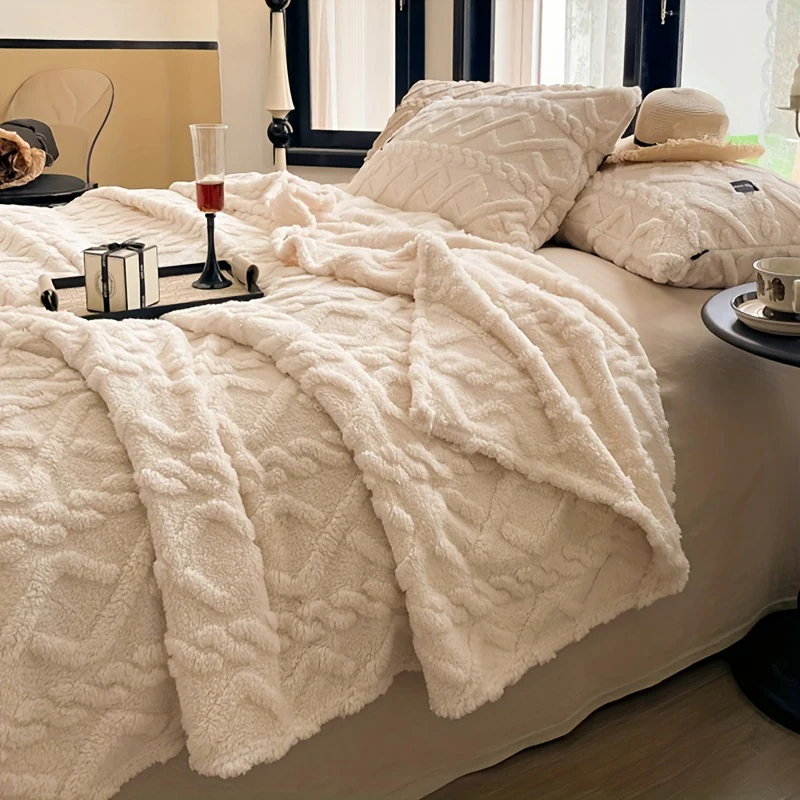 1 Stuks Enkel Laags Taffeta Deken - Dunne Multifunctionele Bedsprei, Warme Plaid voor Slaapkamer en Woonkamer, Beige, All-Season Dekentje - Afbeelding 4
