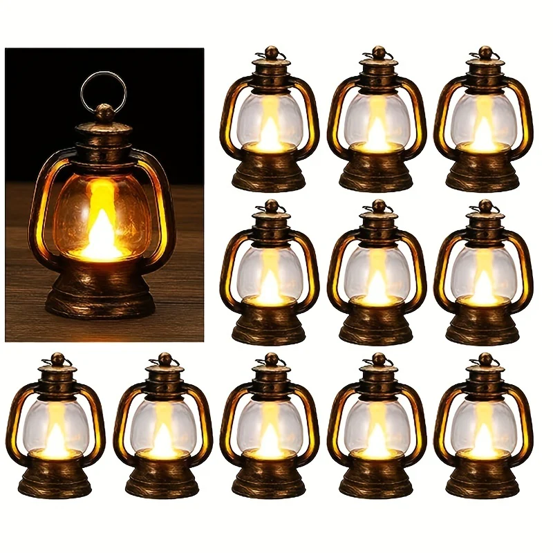 12 stuks Vintage Mini LED Kerstlantaarns - Knipperende Lampjes voor Feestelijke Decoratie - Afbeelding 8