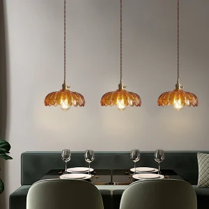 BrassBloom - Vintage Hanglamp van Glas en Messing voor Woonkamer en Eetkamer