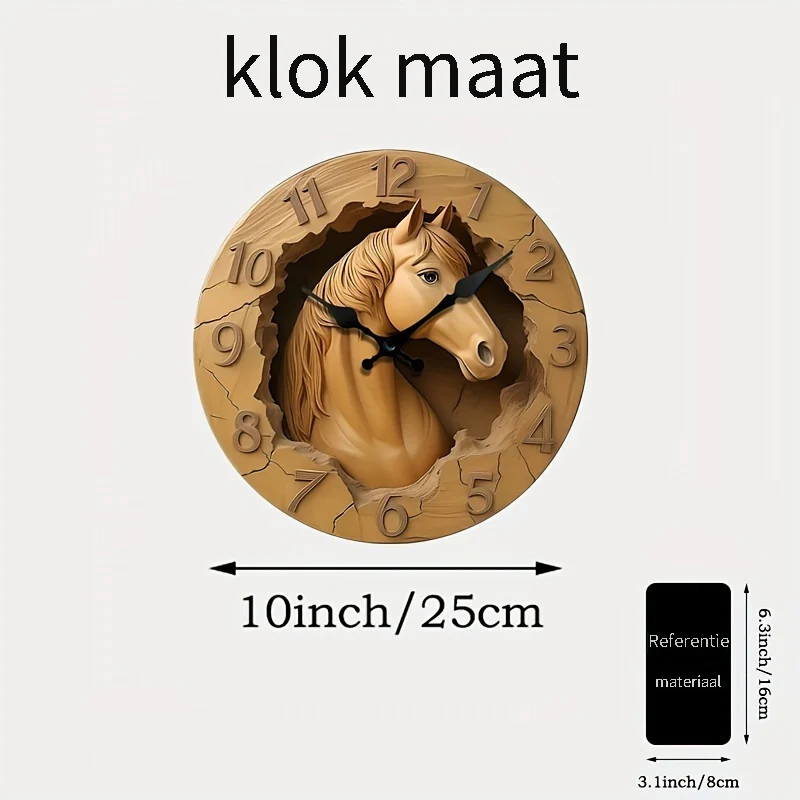 EquineElegance - Houten Gebeeldhouwde Stille Wandklok - Afbeelding 6