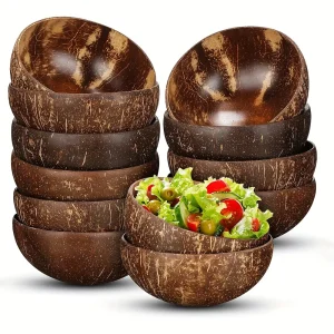 EcoBowls - 3-delige Kokosnootschalen Set met Planten-thema