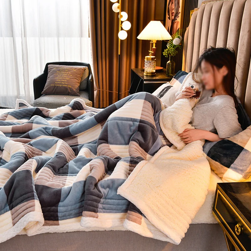 Dubbelzijdige Coral Fleece Deken met Verdikt Kunstwol - Multifunctioneel voor Dutjes, Perfect voor Thuis en Kantoor - Afbeelding 5