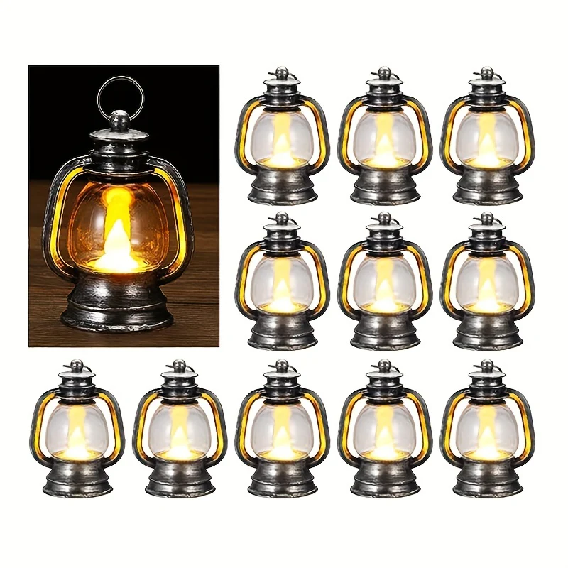 12 stuks Vintage Mini LED Kerstlantaarns - Knipperende Lampjes voor Feestelijke Decoratie - Afbeelding 3