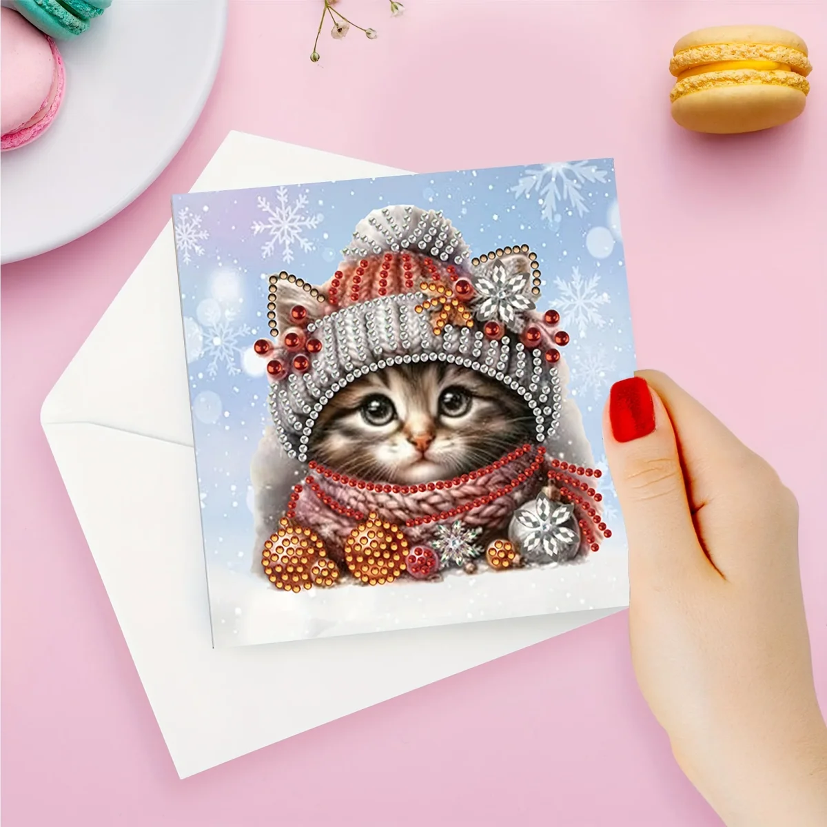 6pcs Diamond Painting Kit - Schattige Kat Kerstkaarten - Afbeelding 3