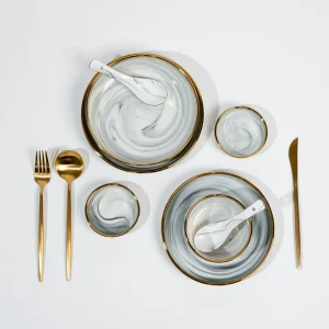 Modern Nordic Stijl Gouden Rand Marmer & Keramiek Serviesset