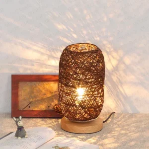 RusticGlow - Houten Tafellamp met Touwdesign – Handgemaakte LED Decoratieve Lamp