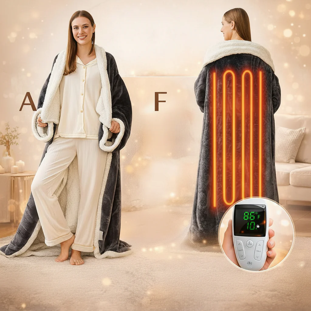 Elektrische Deken Verwarmd Sherpa Fleece Draagbare Warmtedeken - Afbeelding 3