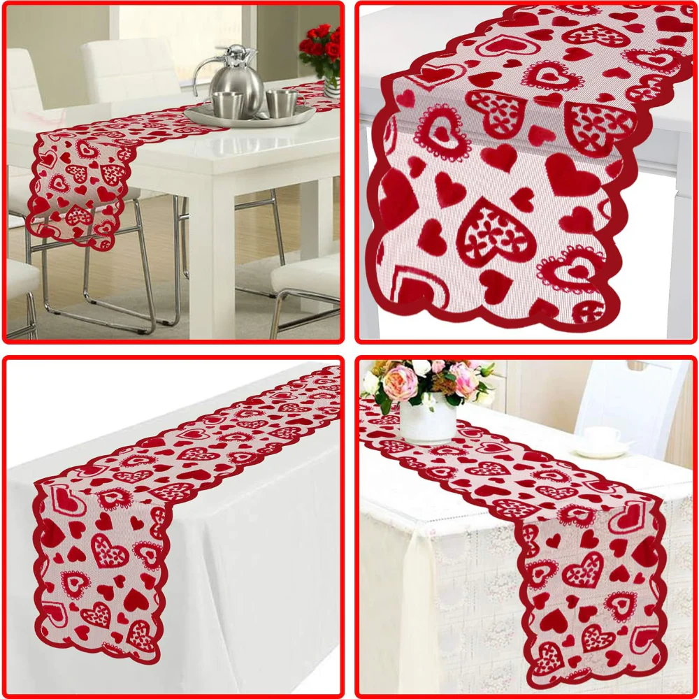 Lace Tafel Loper Hartjes Romantische Valentijnsdecoratie - Afbeelding 4