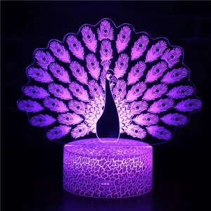 PeacockGlow - LED Nachtlamp met 3D Effect en Kleurenwissel, Decoratieve Tafellamp