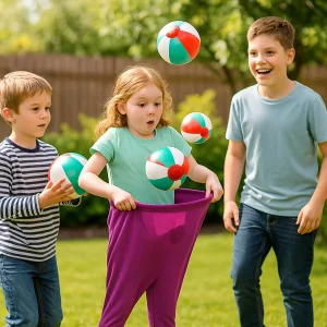 Familie Spel Clownbroeken Ballen Vangen Plezier Kinderen Volwassenen