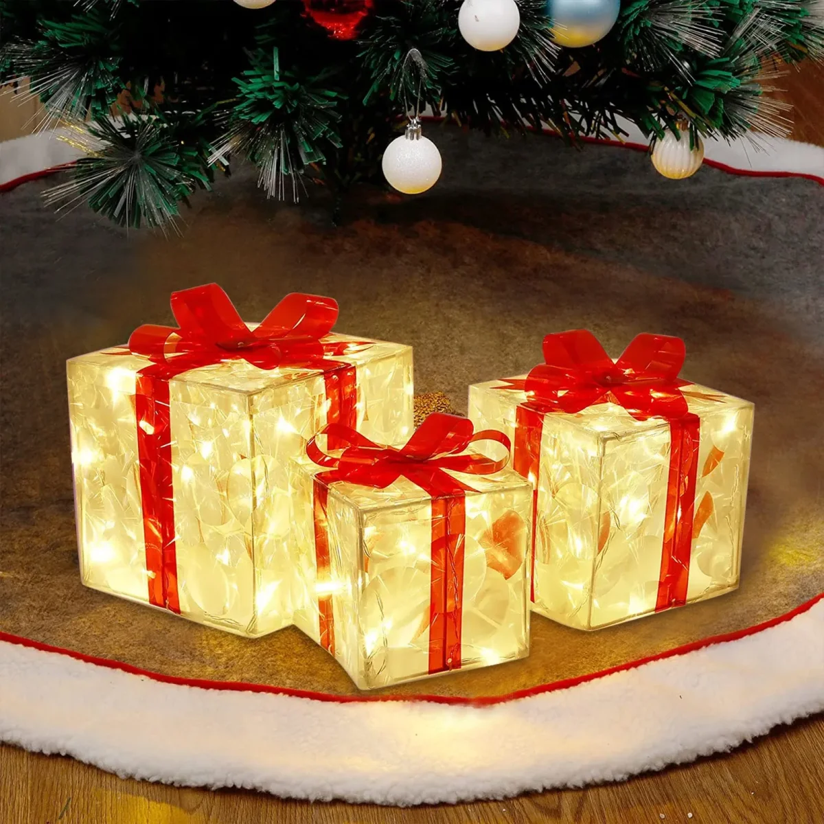 KerstGlans - Verlichte Cadeaudoos Ornament met Strik - Afbeelding 4
