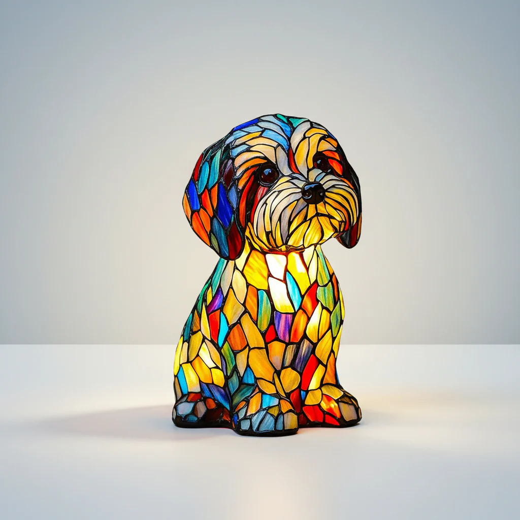Tafellamp Hond Nachtlamp LED Mozaiek Glasstijl Decoratie - Afbeelding 8