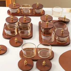 GlassSet - Luxe Glazen Snackkommen met Acaciahouten Dienblad