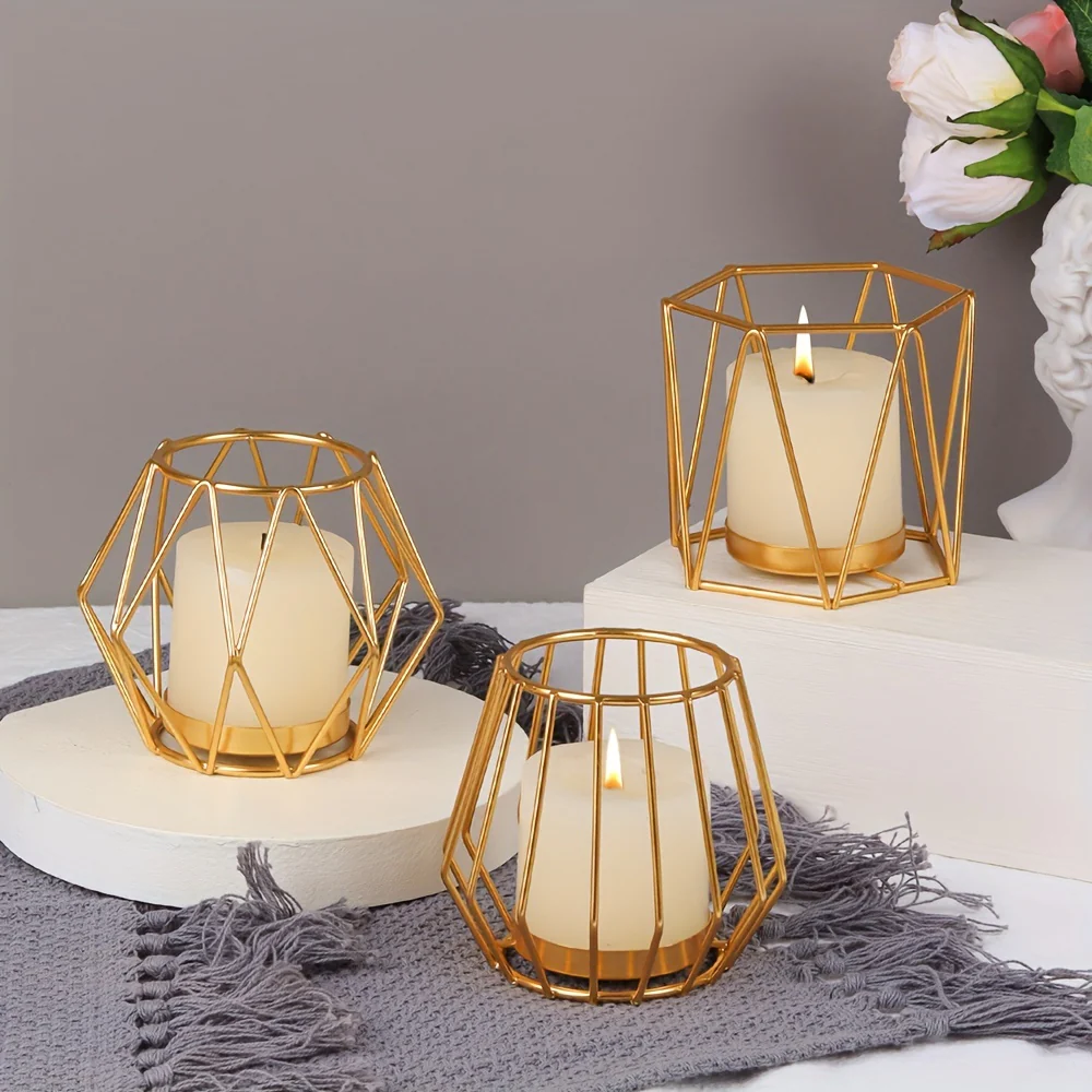 Gouden Metalen Kaarsenhouder Set - Stijlvolle Tafeldecoratie - Afbeelding 7