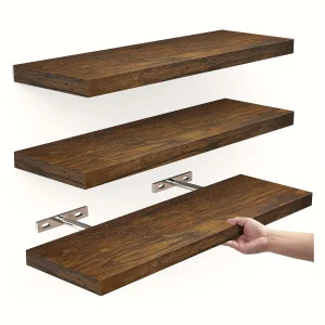VintageShelf - Set van 3 Zwevende Houten Planken - Rustieke Opbergrekken