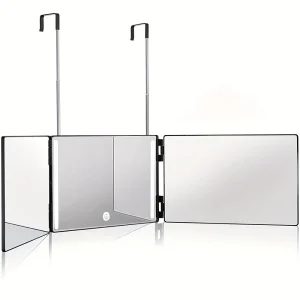 3-zijdige Spiegel voor Haar Knippen – 360° Trifold LED Make-up Spiegel met Verstelbare Hoogte, Draagbaar voor Reizen