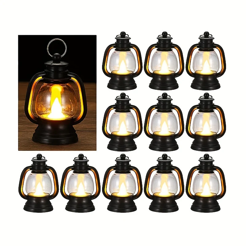12 stuks Vintage Mini LED Kerstlantaarns - Knipperende Lampjes voor Feestelijke Decoratie - Afbeelding 6