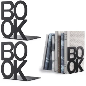 2-Pack IJzeren Boekensteunen met Gelakte Afwerking - Decoratief L-vormig Design met ‘BOOK’ Opschrift