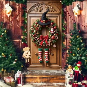 HolidayBanner - Polyester Kerstdeurbanner met Krans