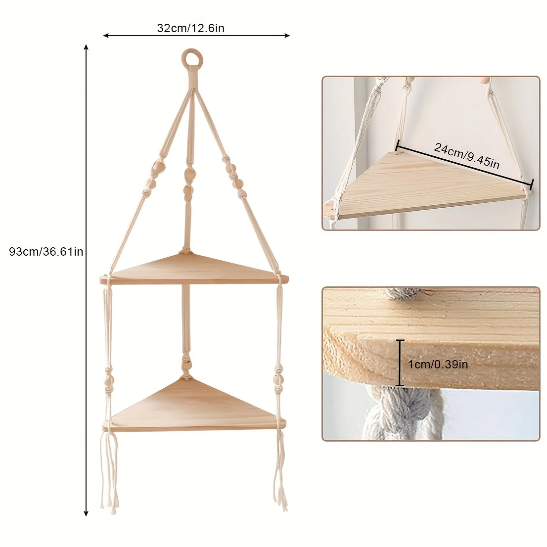 MacrameShelf - Boho Zwevende Planken met 2 Lagen voor Slaapkamer, Badkamer & Woonkamer - Afbeelding 7