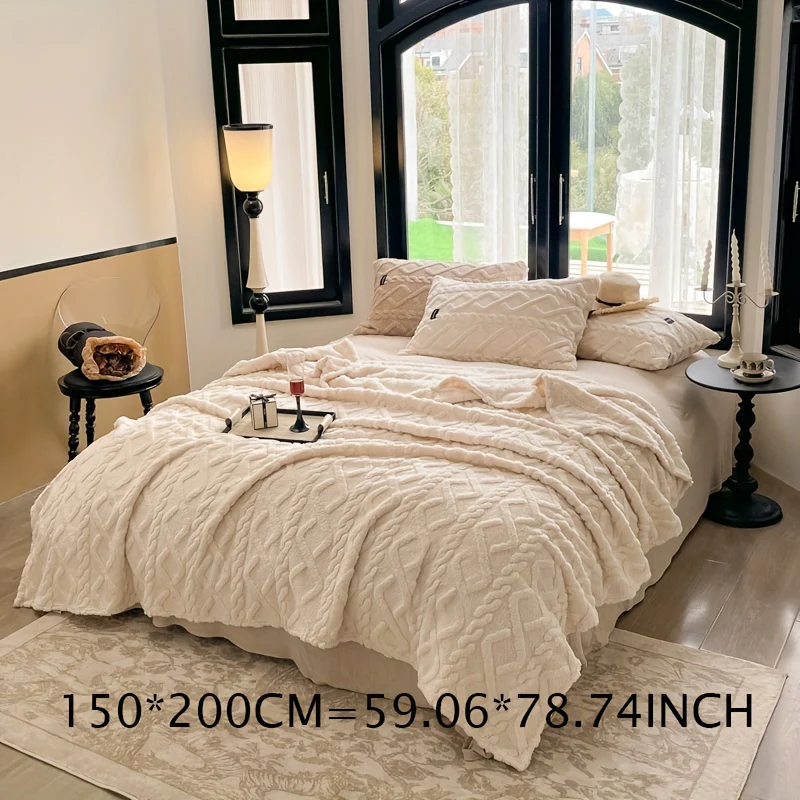 1 Stuks Enkel Laags Taffeta Deken - Dunne Multifunctionele Bedsprei, Warme Plaid voor Slaapkamer en Woonkamer, Beige, All-Season Dekentje - Afbeelding 7