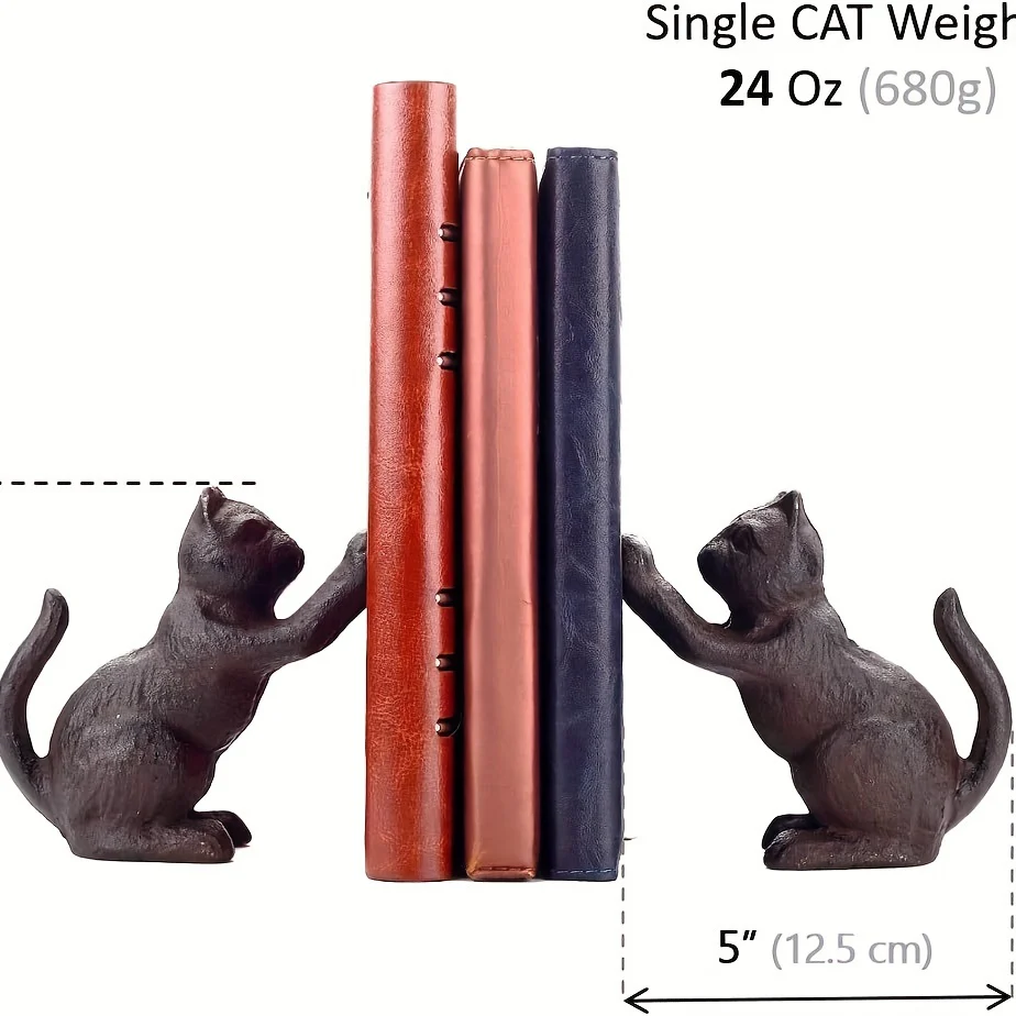 VintageCat - Gietijzeren Kat Boekensteunen - Rustieke Decoratie voor Boeken en Deurstop - Afbeelding 4