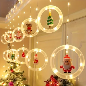 Nieuwe kerstverlichting met kerstman-cartoonvorm, hangende raamgordijnverlichting, LED-kleurverlichting, raamdecoratie, sterrenlicht, USB-interface, Halloween-cadeau.