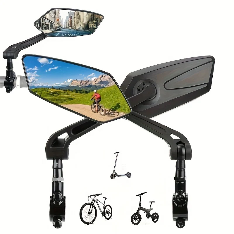 2-Pack 360° Draaibare Fietsspiegels – Universele Pasvorm, Brede Zicht, Duurzame ABS-Constructie, Platte Lens