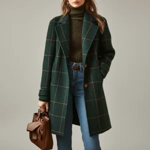 Elegante Dames Jas Ruitpatroon Wolmix Winter