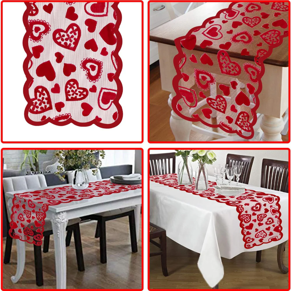 Lace Tafel Loper Hartjes Romantische Valentijnsdecoratie - Afbeelding 3