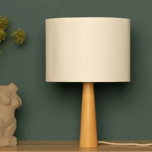 NordicGlow - Minimalistische Houten Tafellamp met Stoffen Kap voor Woon- & Slaapkamer
